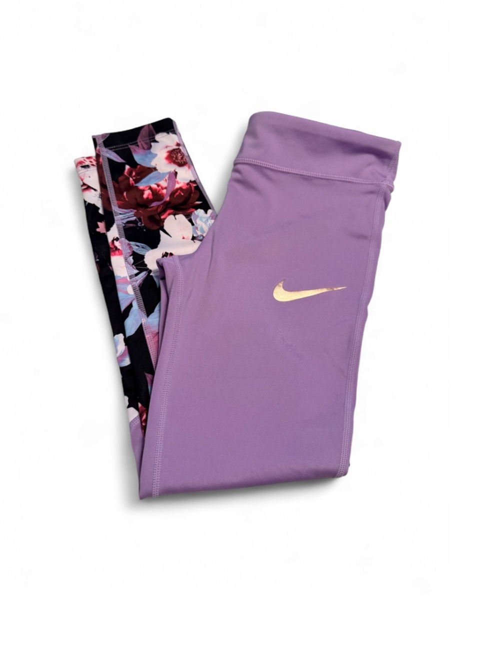 Nike Lavender & Floral Panel Girls' Leggings with Gold Swoosh